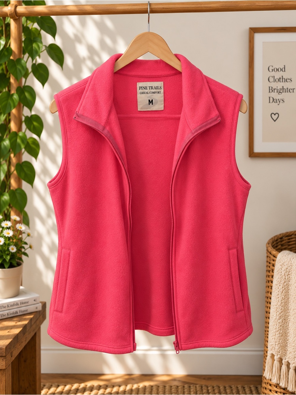 Pine Trails Coral Pink Fleece Zip Front Vest Medium NWT